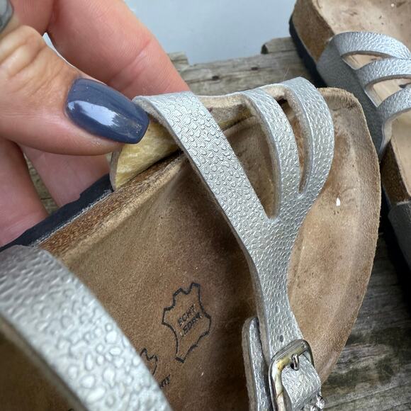 Birkenstock Birki's Silver Moorea Granada Two Strap Bling Slide Sandals 39 L8 M6 - Picture 4 of 8